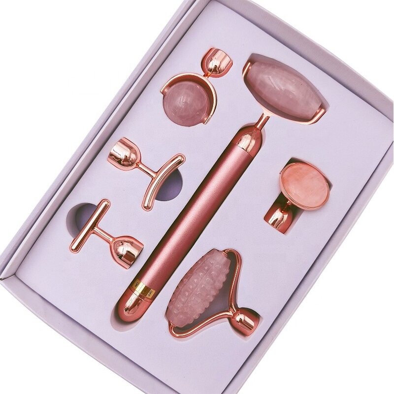 6 in 1 Vibrating Roller - Hot Trending Skin Lifting Energy Beauty Bar Anti Aging Metal Jade