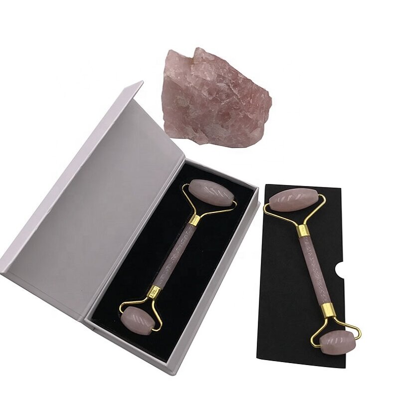 Quartz Jade Roller Set - Custom Logo Green Gemstone Needleless Pink Gua Sha Face Lifting