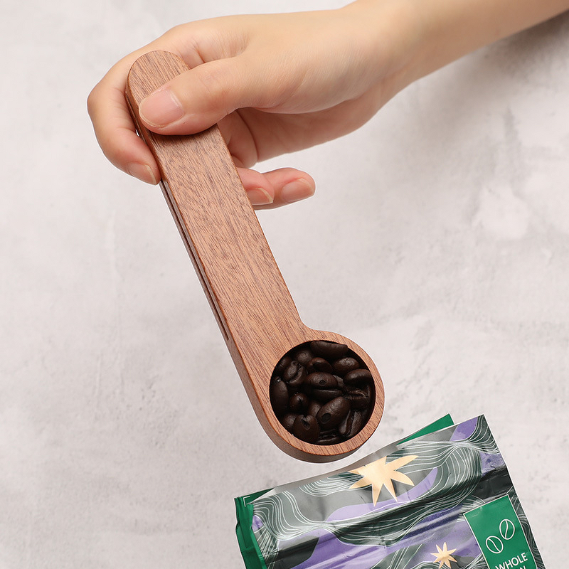 Wooden Coffee Scoop - Pine Wood with Clip Eco Baking Food Storage Custom Logo Measuring Spoon