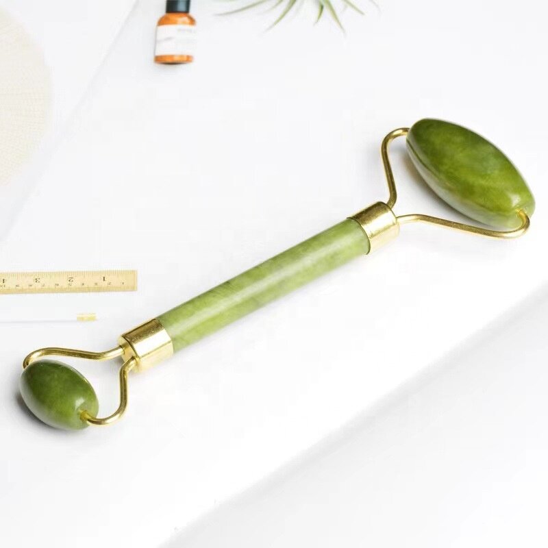 Green Jade Facial Roller - Natural Heart-Shaped Anti-Aging Weight Loss Tool With Packaging Box