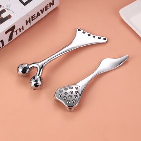 Multi Functional Gua Sha - Custom Logo Metal Scraping Board Facial Massage Roller Tool