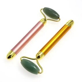 Vibrating Jade Roller - 2024 Private Label Golden Natural Quartz Anti-Aging Facial Massager