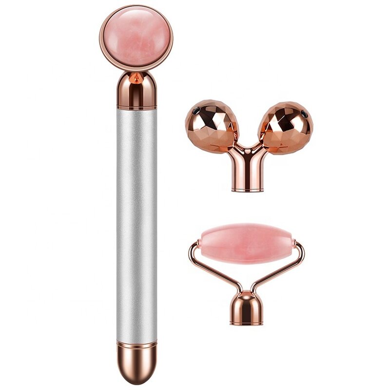 3-in-1 Energy Beauty Bar - 2024 Custom Logo T Shape Rose Quartz Electric Jade Roller with Box