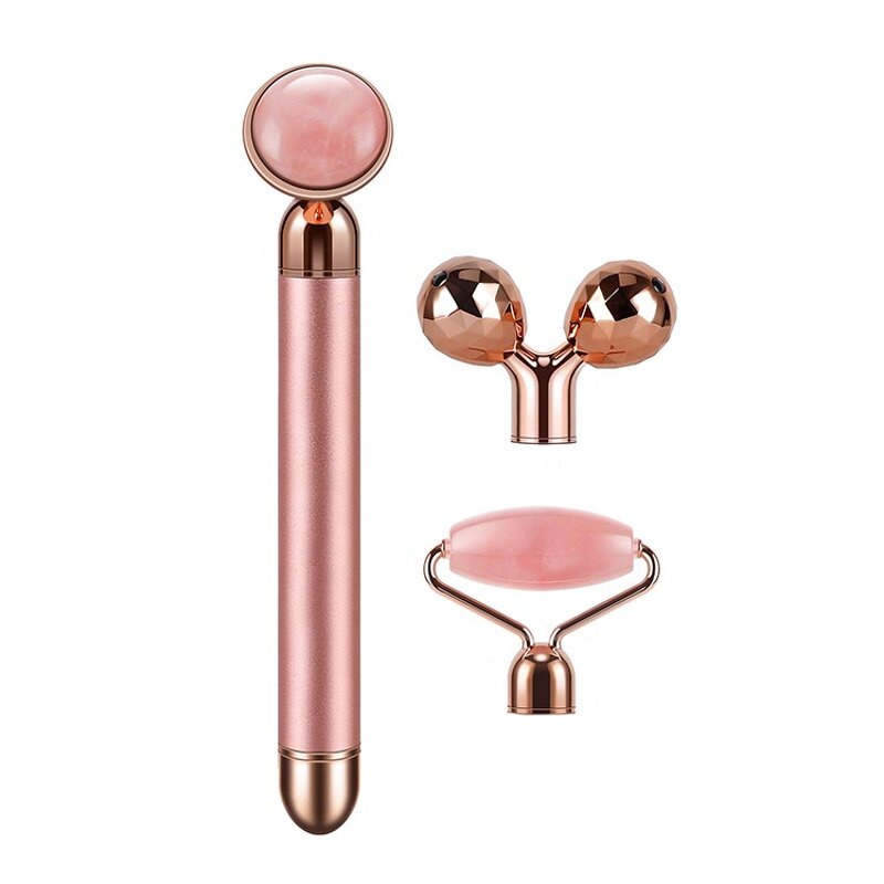 3-in-1 Electric Jade Roller - Custom Logo Natural Quartz Vibrating Face Lifting Tool with Box
