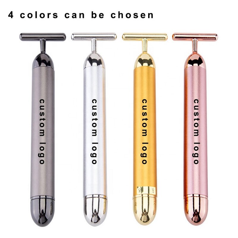 24k Gold Beauty Bar - Custom Logo T Shape Facial Lifting Electric Vibrating Massage Roller