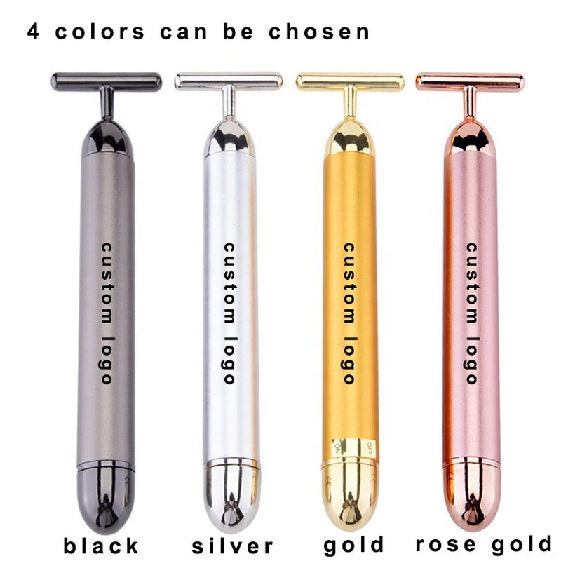 24K Gold Beauty Bar - Custom Logo T-Shape Electric Wrinkle Remover Skin Lifting Massager