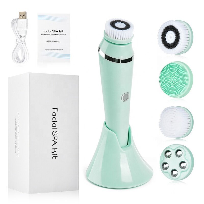 4-in-1 Facial Massager - Rechargeable Silicone Sonic Waterproof Pore Cleaner Face Brush
