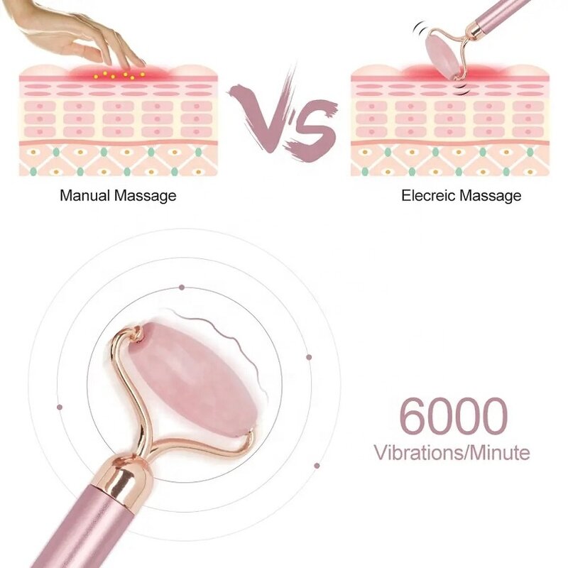 Vibrating Jade Roller - 2024 Private Label Golden Natural Quartz Anti-Aging Facial Massager