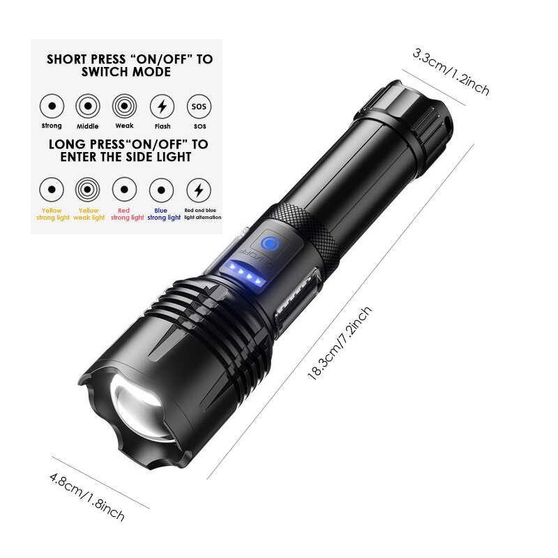 Camping Flashlight - Portable Long-Range Strong Light Mobile Charging Home 1 Year Warranty