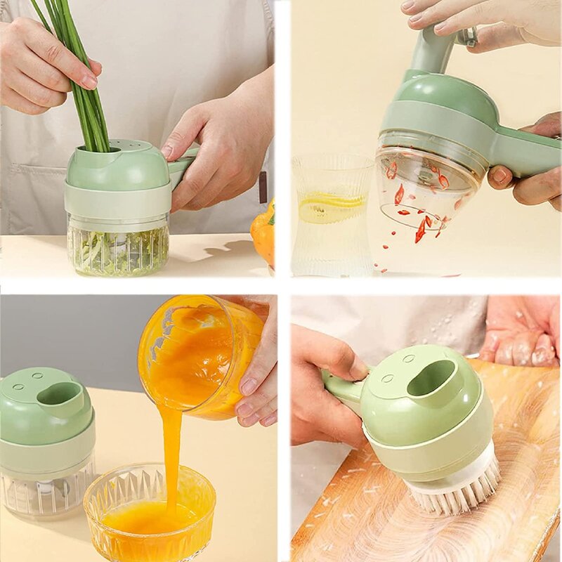 4 in 1 Vegetable Cutter - Handheld Electric Wireless Food Processor Chopper Slicer