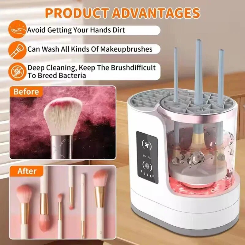 Makeup Brush Cleaner Machine - Portable 3-in-1 USB Automatic Dryer Holder Cosmetic Cleanser