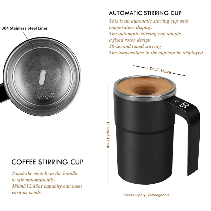 Electric Coffee Cup - Intelligent Temperature Control Magnetic Automatic Stirring Milkshake Cup
