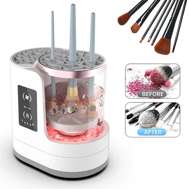 Makeup Brush Cleaner Machine - Portable 3-in-1 USB Automatic Dryer Holder Cosmetic Cleanser