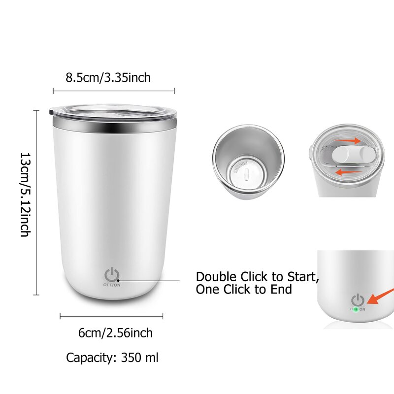 Magnetic Coffee Cup - Rechargeable Stainless Steel Electric Stirring Car Hotel USB Power