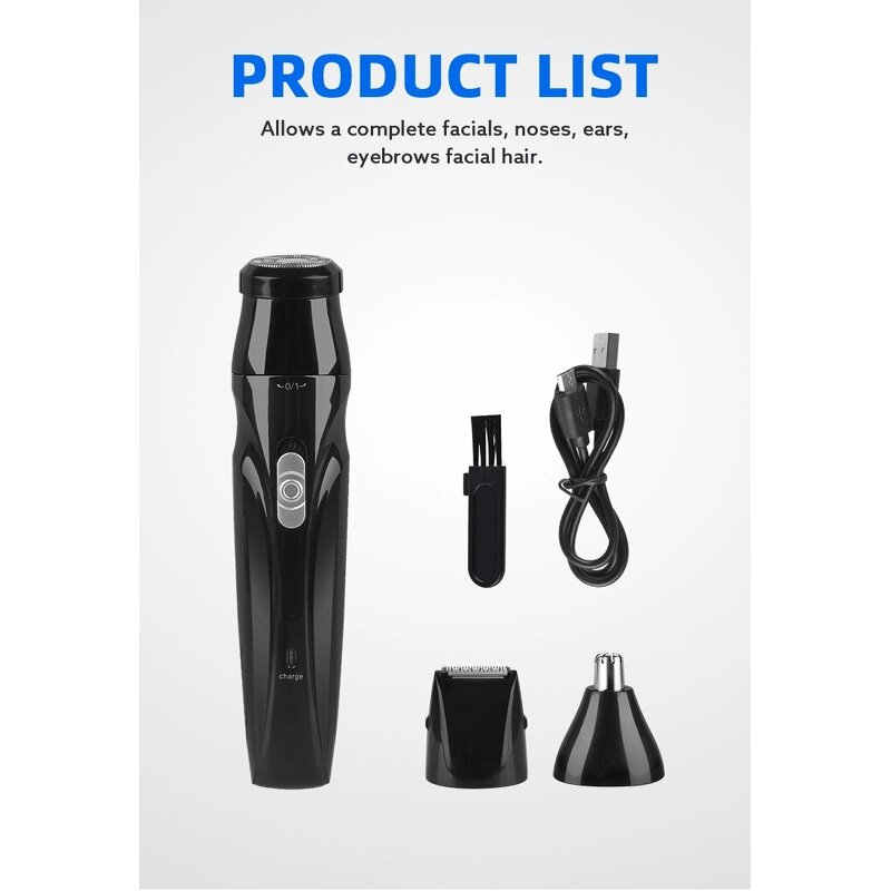 3 in 1 Electric Trimmer - Rechargeable Men Ear Nose Beard Hair Shaver Personal Grooming