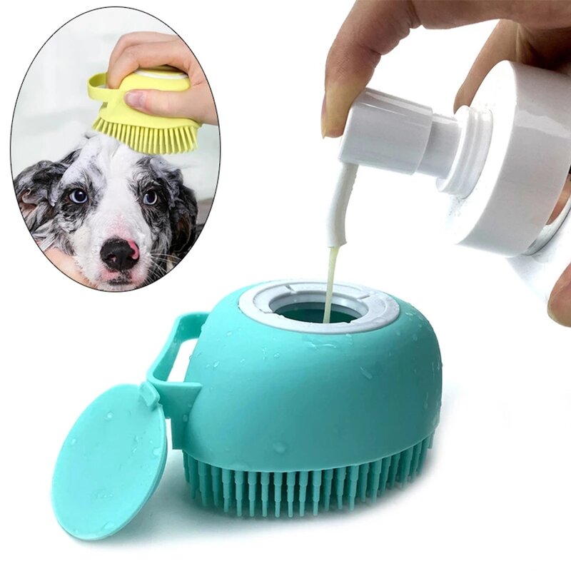 2 in 1 Dog Bath Brush - Bathroom Silicone Massage Shampoo Box Cat Shower Grooming Tool