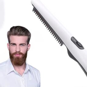 Electric Beard Straightener - Men Ionic Heated Styling Detangle Hair Comb Rechargeable Travel