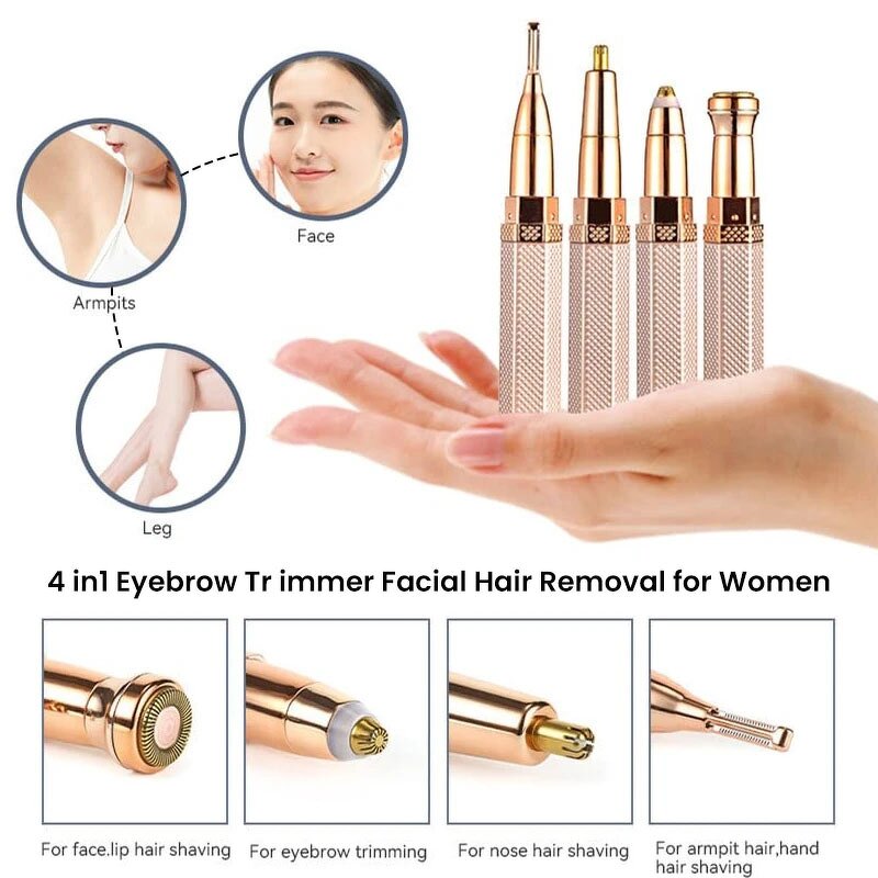 Electric Eyebrow Epilator - Rechargeable 4 in 1 Portable Women Eyebrow Trimmer Hair Remover
