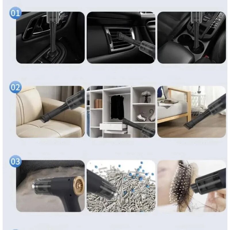 2-in-1 Car Vacuum Cleaner - 60W 3500Pa Wireless 2000mAh Brushless Motor Car Home Desktop