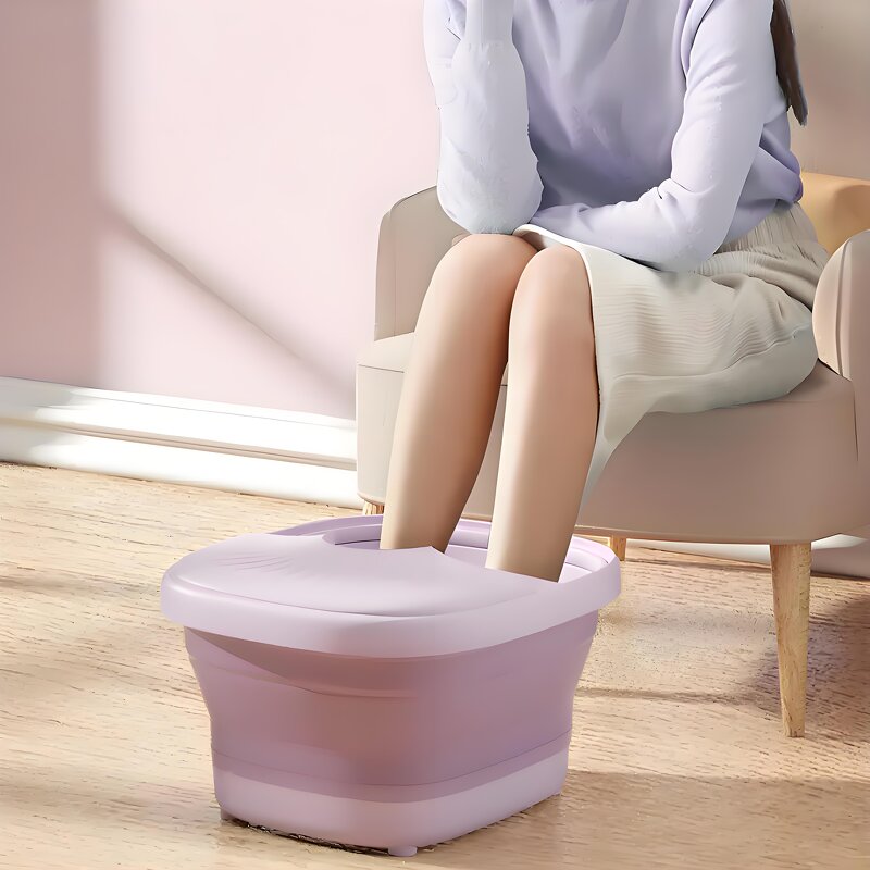 Purple Foot Spa Tub - Portable Foldable Constant Temperature Heating Roller Bubble Relax