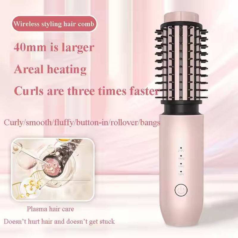 3 in 1 Hair Styling Comb - Mini Portable Cordless Curler Straightener Negative Ions