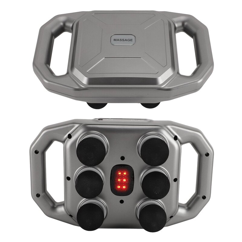 Heating Massage Gun - Deep Tissue 6 Heads 9 Levels Dual Handle Back Waist Leg Percussion