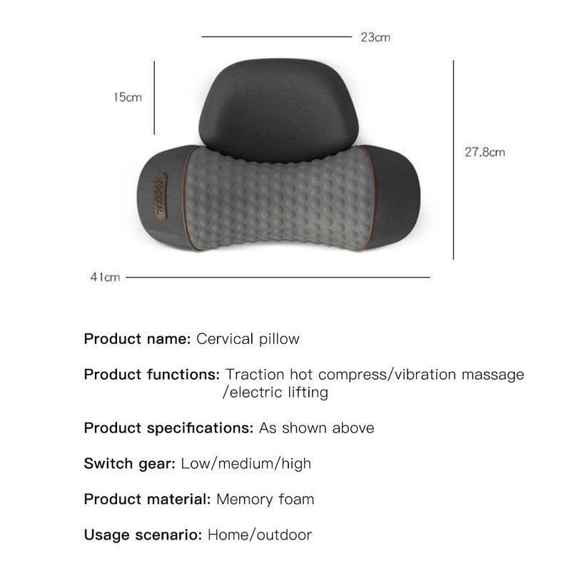 Cervical Massage Pillow - Smart Hot Compress Shiatsu Vibration Memory Foam Back Traction