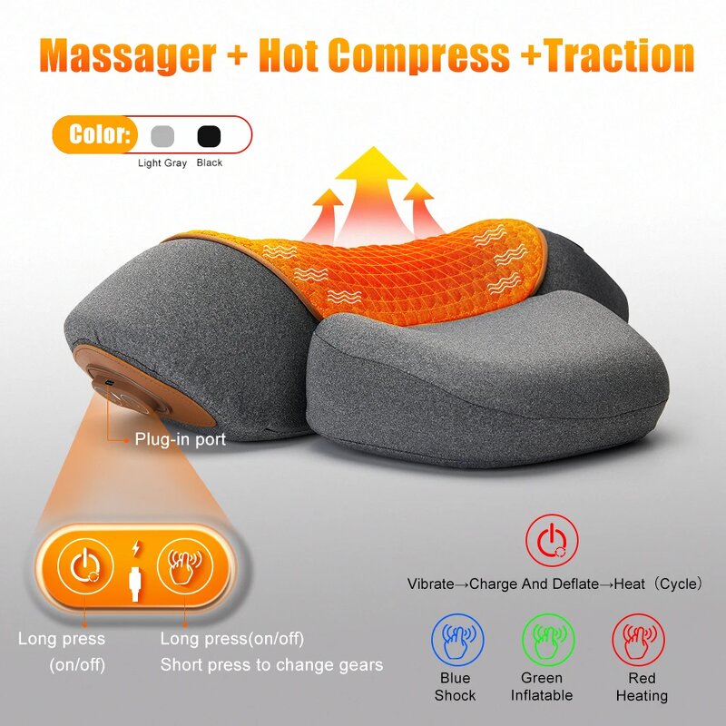 Cervical Massage Pillow - Smart Hot Compress Shiatsu Vibration Memory Foam Back Traction