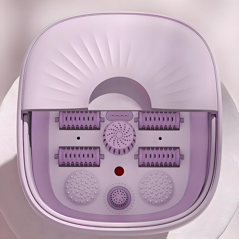 Purple Foot Spa Tub - Portable Foldable Constant Temperature Heating Roller Bubble Relax