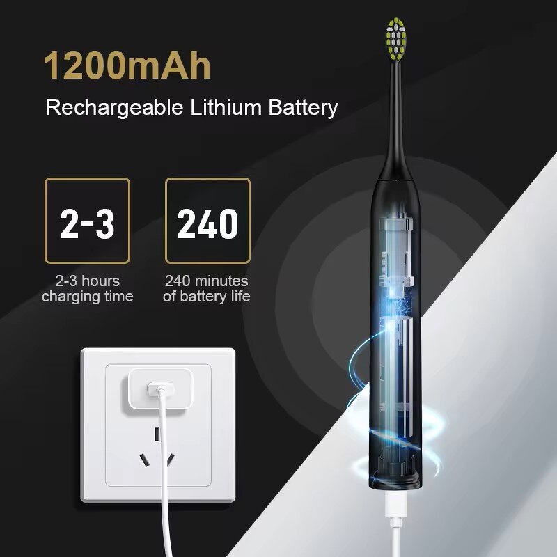 Electric Toothbrush - Portable Adult Soft Bristles Rechargeable Home Use Perfect Gift