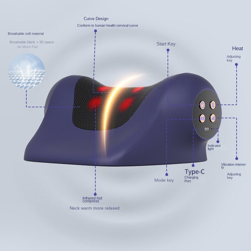 C-Curve Neck Massager - Infrared Hot Compress Multi-Gear Heating Vibration Cervical Pillow
