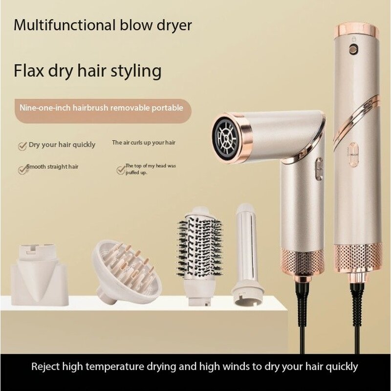 Five-in-One Hair Care Tool - Folding Hair Dryer Hot Air Comb Brushless Curling Iron