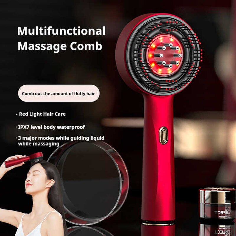 Red Light Scalp Massager - Hair Care Comb Rotating Silicone Kneading Medicating Generator