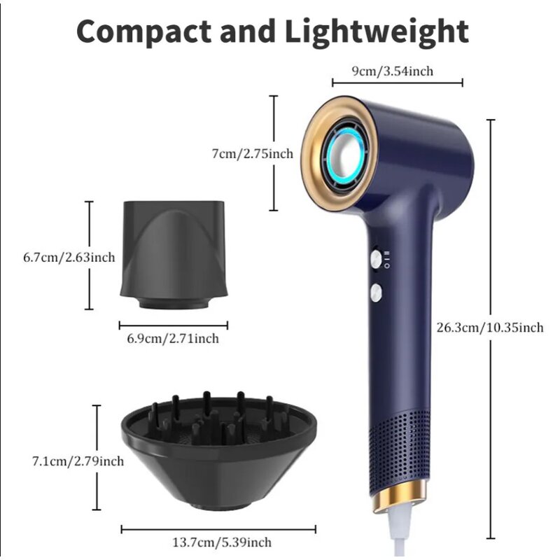 Ionic Hair Dryer - Lightweight Plastic 3 Heat Settings Cool Shot Home Travel Care