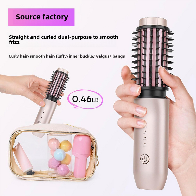 3 in 1 Hair Styling Comb - Mini Portable Cordless Curler Straightener Negative Ions