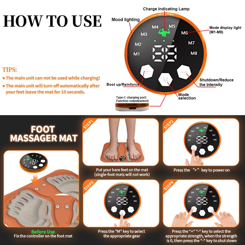 3D Foot Massager - Cross-Border Remote Control 8 Modes 29 Gears EMS Pulse Therapy