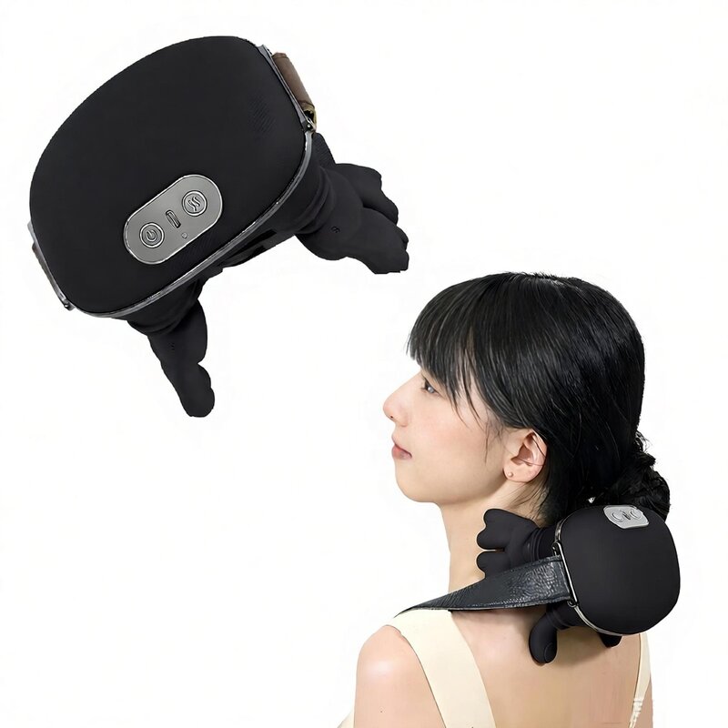 Shiatsu Neck Massager - 2025 New Black Bionic Deep Tissue Kneading Heating Simulated Hand
