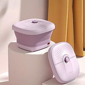 Purple Foot Spa Tub - Portable Foldable Constant Temperature Heating Roller Bubble Relax