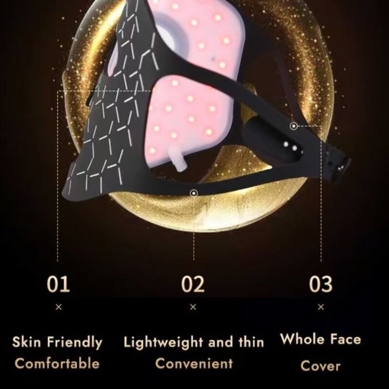 LED Silicone Facial Mask - Large Row Color Photon Near-Infrared Acne Neck Massage Remote