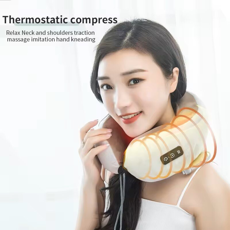 U-Shaped Back Massager - 3KEY Electric Vibrating Cervical Pillow Home Travel Neck Care