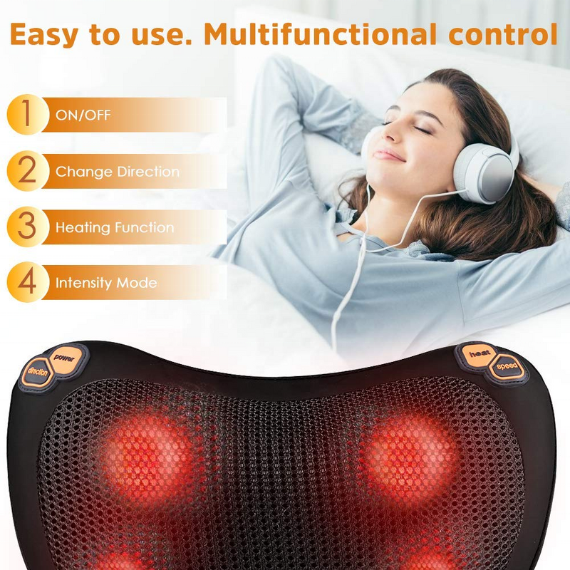 3D Shiatsu Massage Pillow - 2025 CE Rechargeable Wireless Car Body Vibrating Kneading