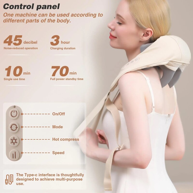 3D Kneading Neck Massager - 2025 Upgraded Hands Free Portable Shoulder Pain Relief