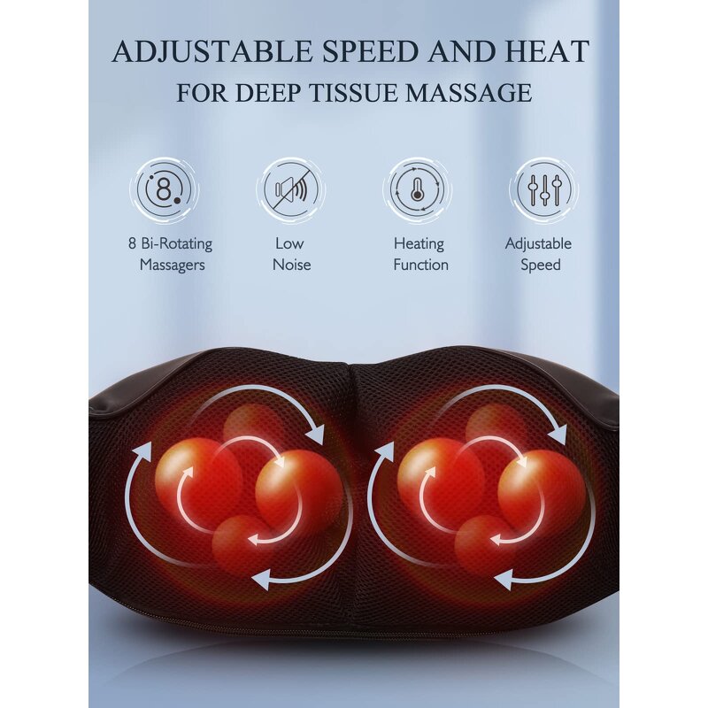 Shiatsu Neck Massager - Portable Travel Heat Smart Shoulder Back Pain Relief Support