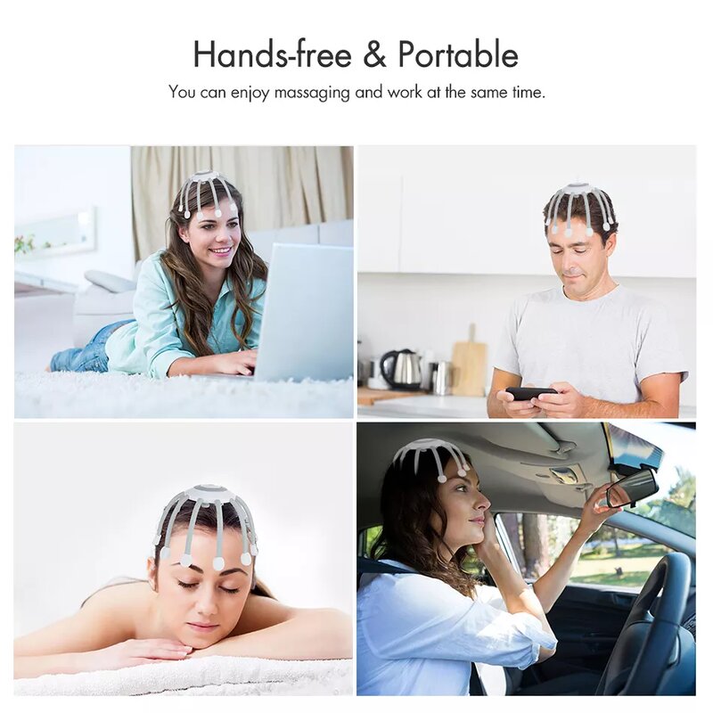 Spider Head Massager - Automatic 8 Heads Rechargeable Smart Vibration Scalp Relief