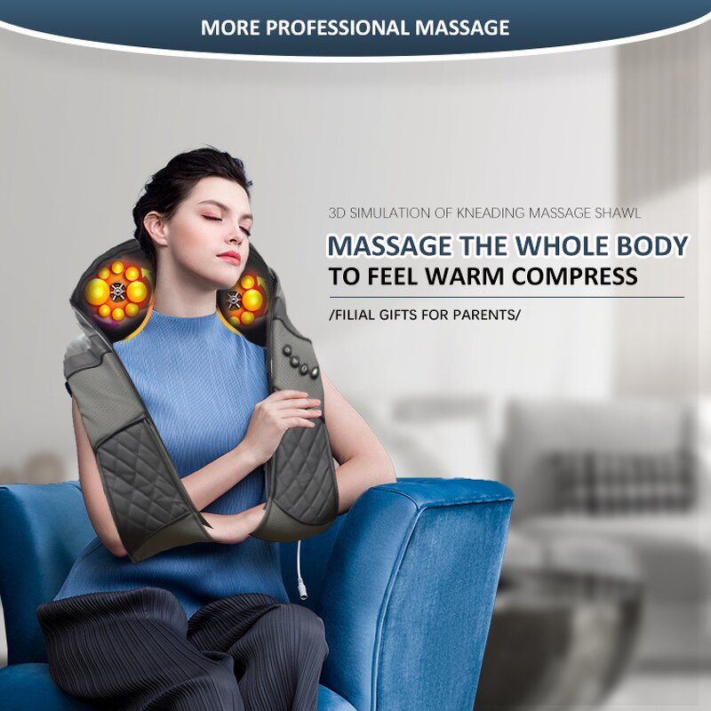 Deep Tissue Neck Massager - Electric Kneading Heating Professional Vibrating Shoulder