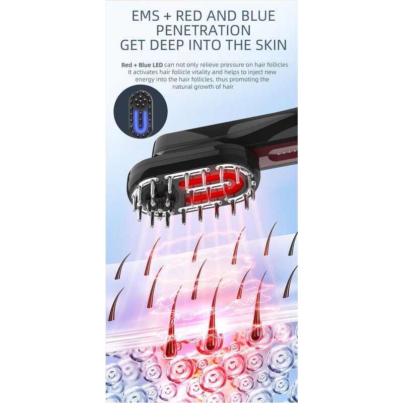 Scalp Massage Comb - EMS Microcurrent Red/Blue Light Therapy Hair Growth Tool