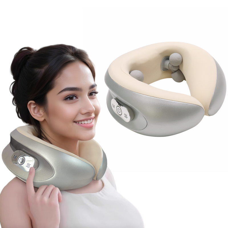 U Shape Inflatable Massager - Travel Shiatsu Kneading Heated 2 Modes Car Home Office