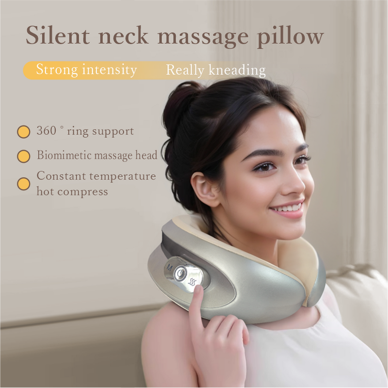 U Shape Inflatable Massager - Travel Shiatsu Kneading Heated 2 Modes Car Home Office