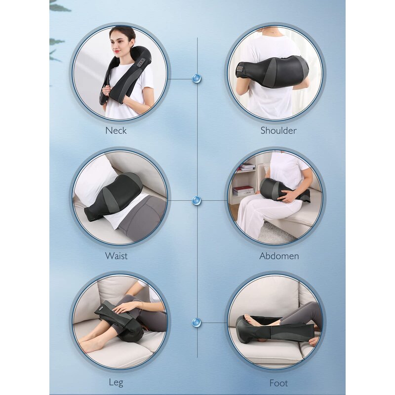 Shiatsu Neck Massager - Portable Travel Heat Smart Shoulder Back Pain Relief Support