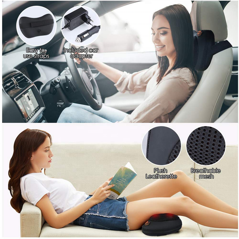 3D Shiatsu Pillow - 2025 CE Rechargeable Wireless Car Body Vibrating Kneading